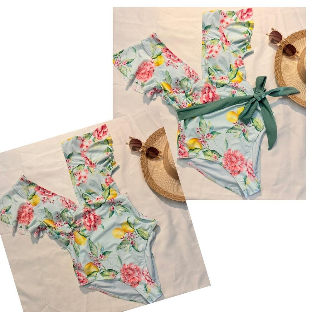NWOT One piece floral swimsuit wear two-way with removable tie